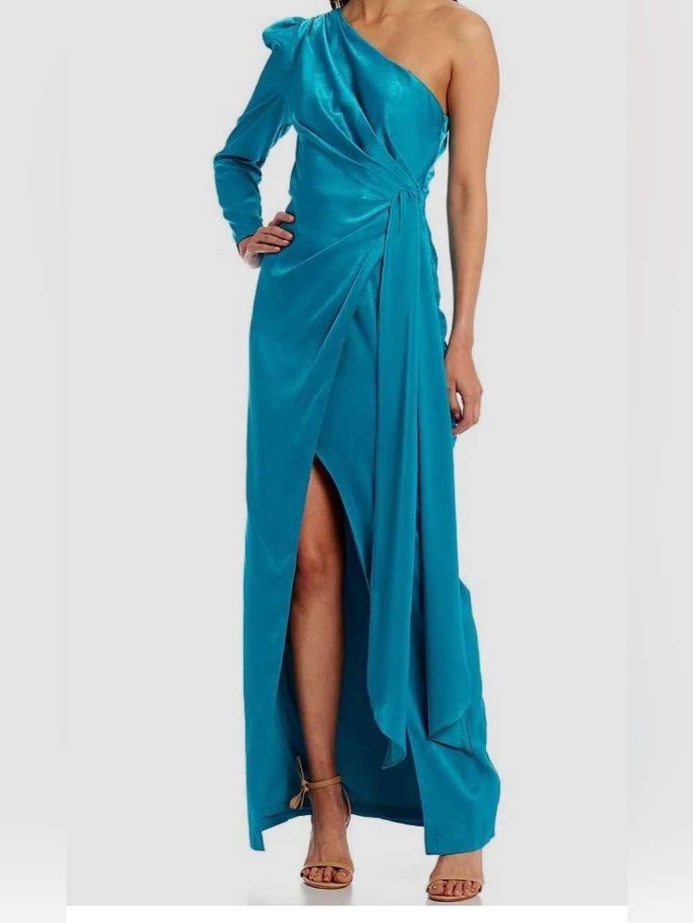 Aidan Mattox Teal One-Shoulder Evening Gown